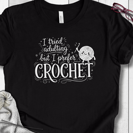 I Prefer Crochet T-Shirt Black Heather / XS