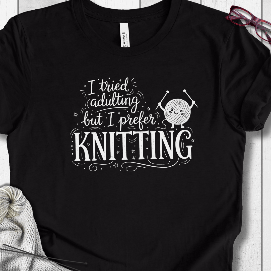 I Prefer Knitting T-Shirt Black Heather / XS