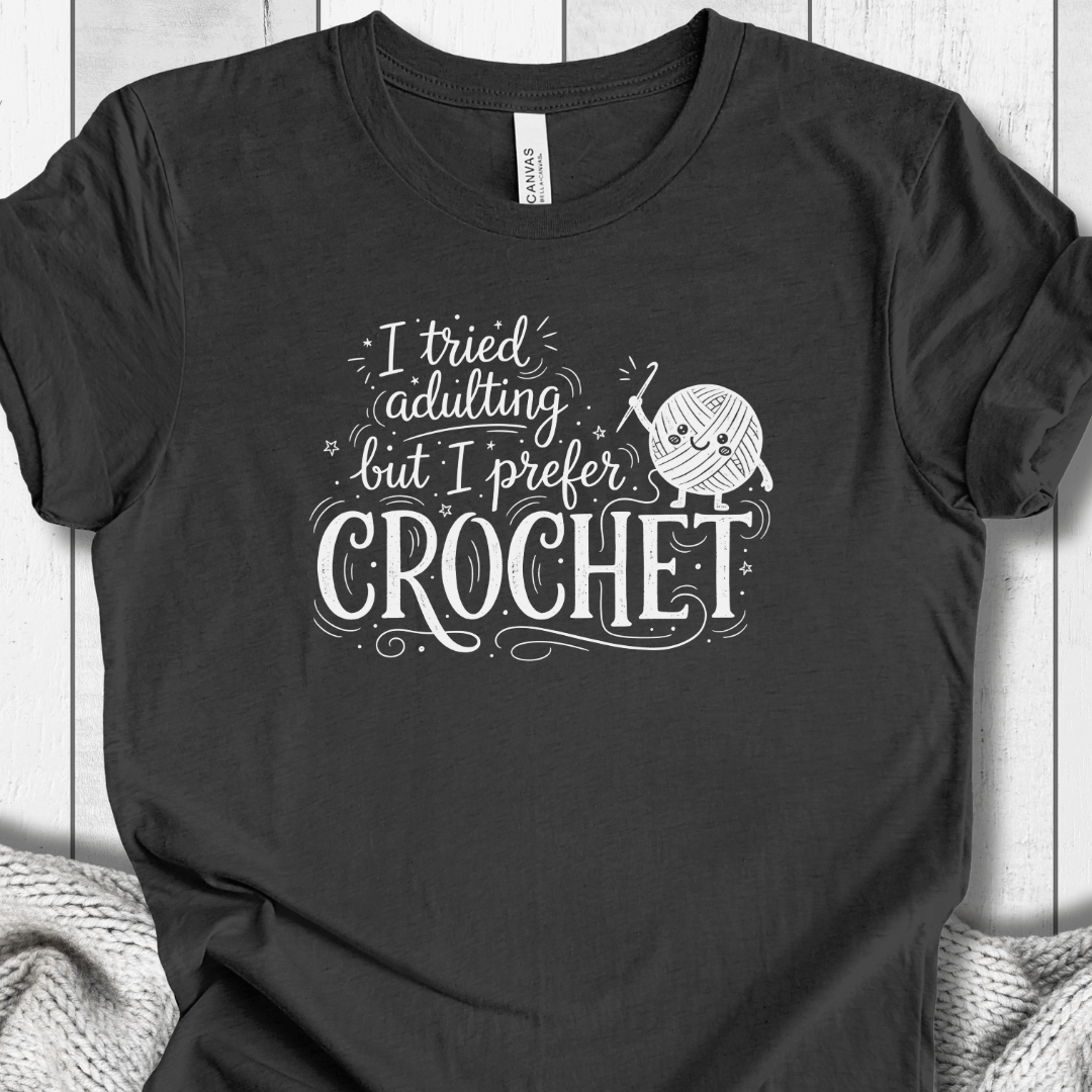 I Prefer Crochet T-Shirt Dark Grey Heather / XS