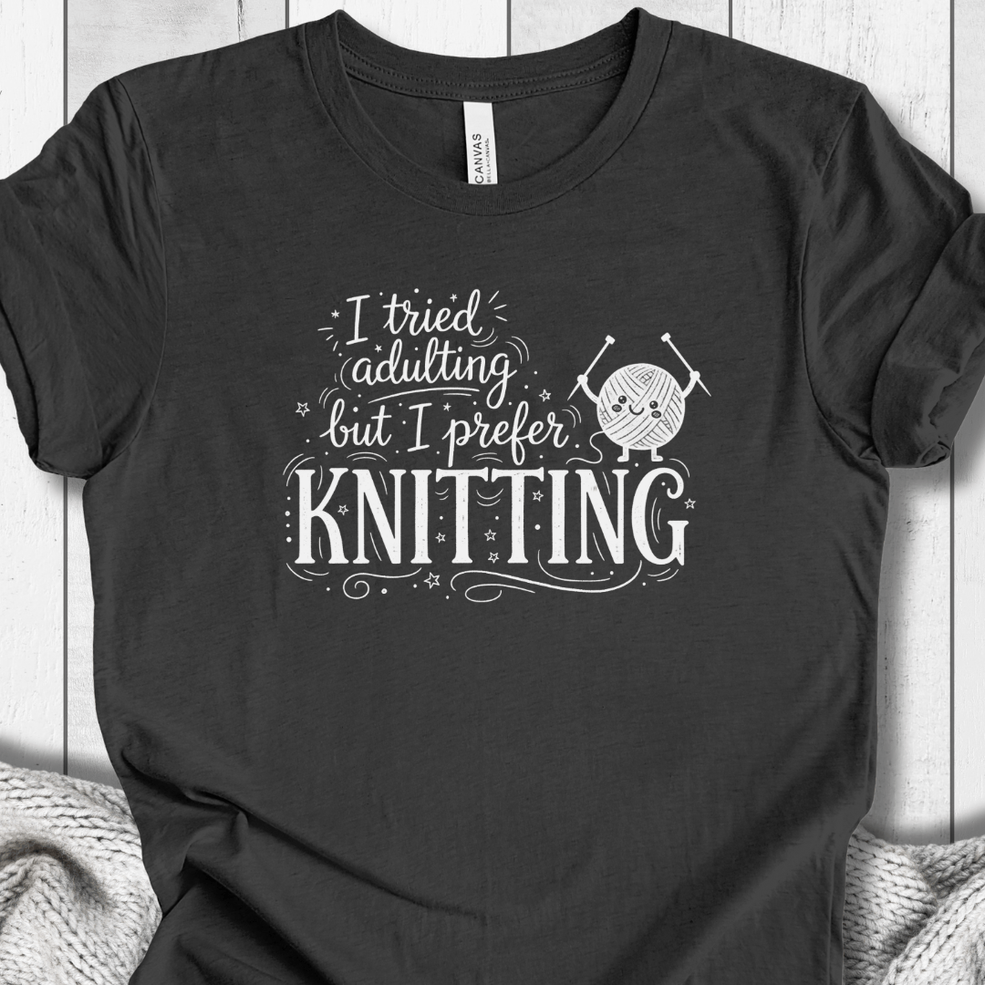I Prefer Knitting T-Shirt Dark Grey Heather / XS