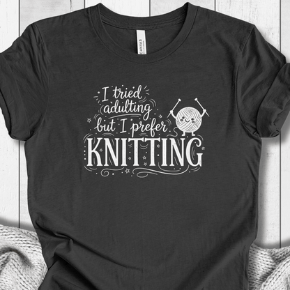 I Prefer Knitting T-Shirt Dark Grey Heather / XS