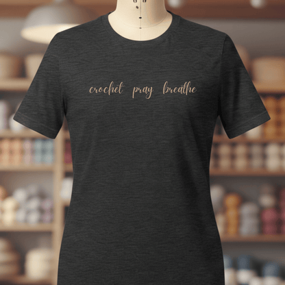 Crochet Pray Breathe T-Shirt Dark Grey / XS