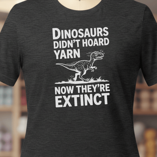 Dinosaurs Didn't Hoard Yarn T-Shirt Dark Grey / XS