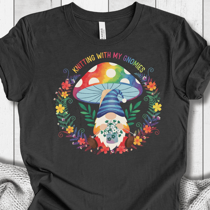 Knitting With My Gnomies T-Shirt Dark Grey / XS