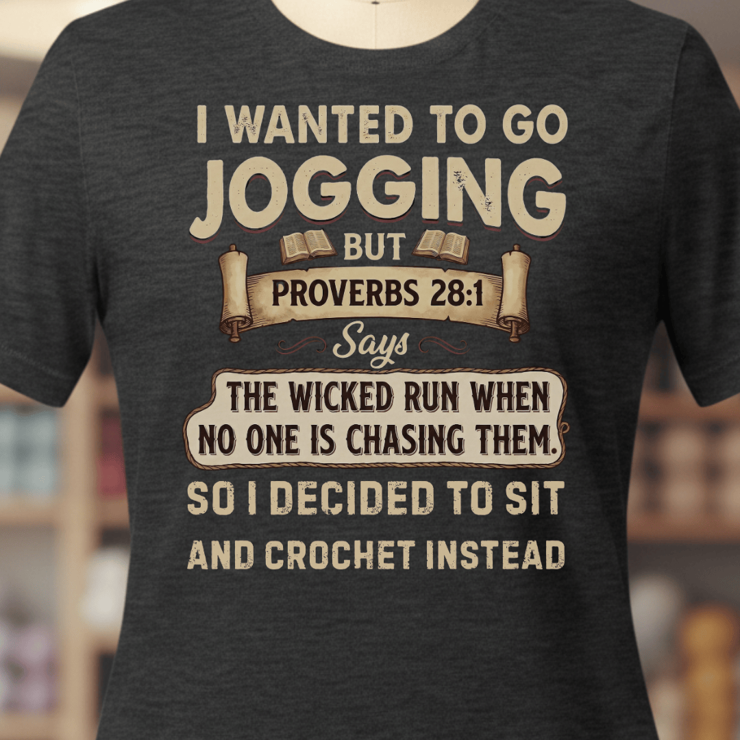 Proverb 28:1 (Crochet) T-Shirt Dark Grey / XS