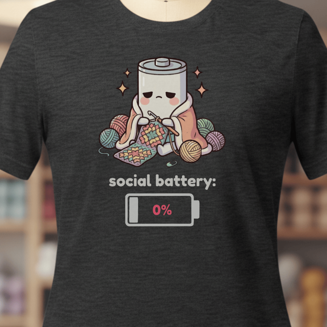 Social Battery Crochet T-Shirt Dark Grey / XS