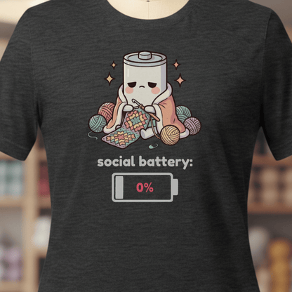 Social Battery Crochet T-Shirt Dark Grey / XS
