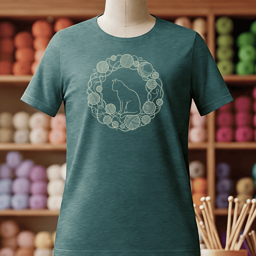 Cat Yarn Wreath T-Shirt Deep Teal / S