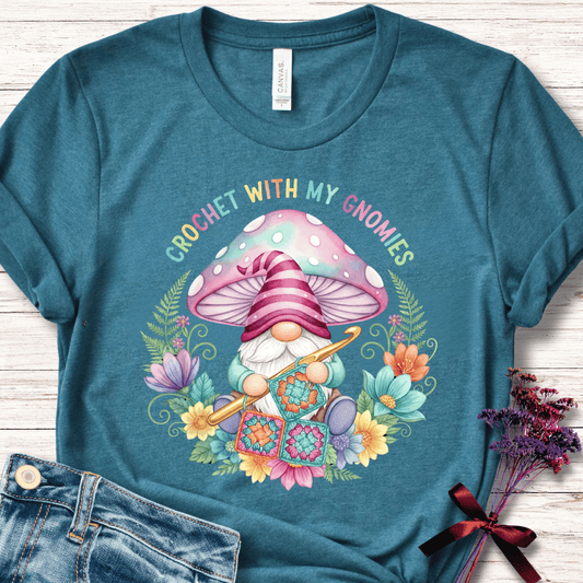 Crochet With My Gnomies T-Shirt Deep Teal / S