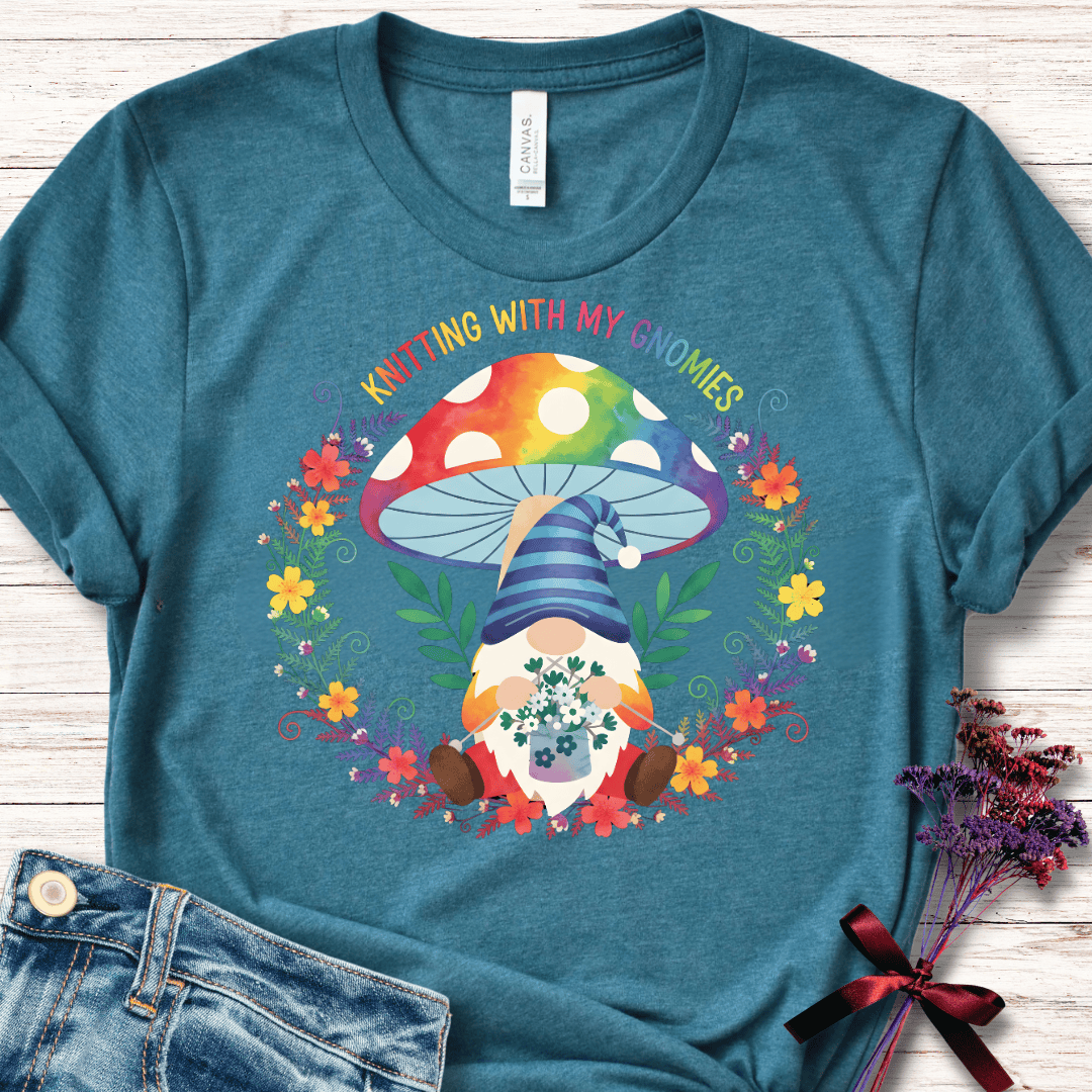 Knitting With My Gnomies T-Shirt Deep Teal / S