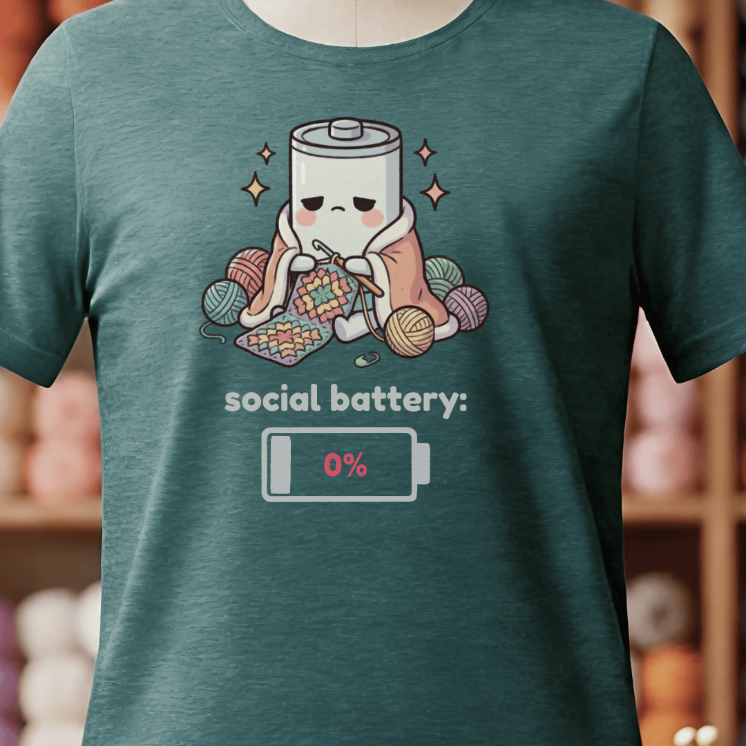 Social Battery Crochet T-Shirt Deep Teal / S