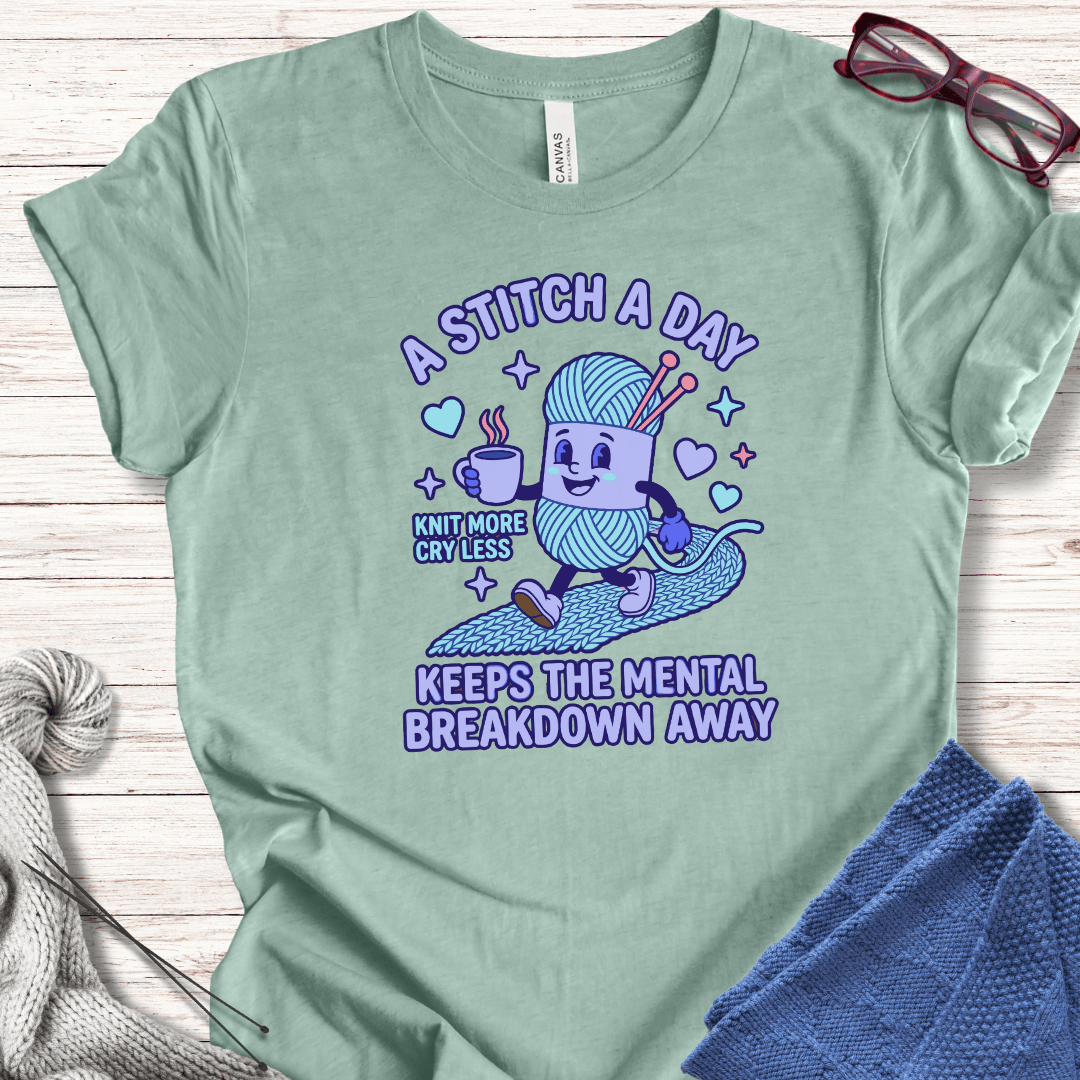 A Stitch A Day T-Shirt Heather Prism Dusty Blue / XS