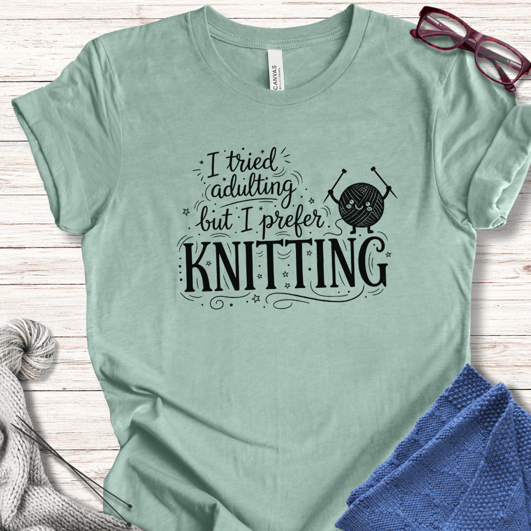 I Prefer Knitting T-Shirt Heather Prism Dusty Blue / XS