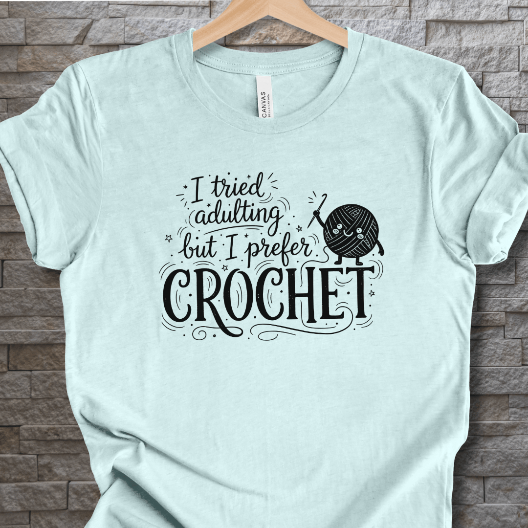 I Prefer Crochet T-Shirt Heather Prism Ice Blue / XS