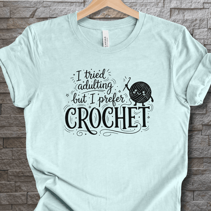 I Prefer Crochet T-Shirt Heather Prism Ice Blue / XS