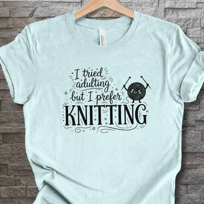 I Prefer Knitting T-Shirt Heather Prism Ice Blue / XS