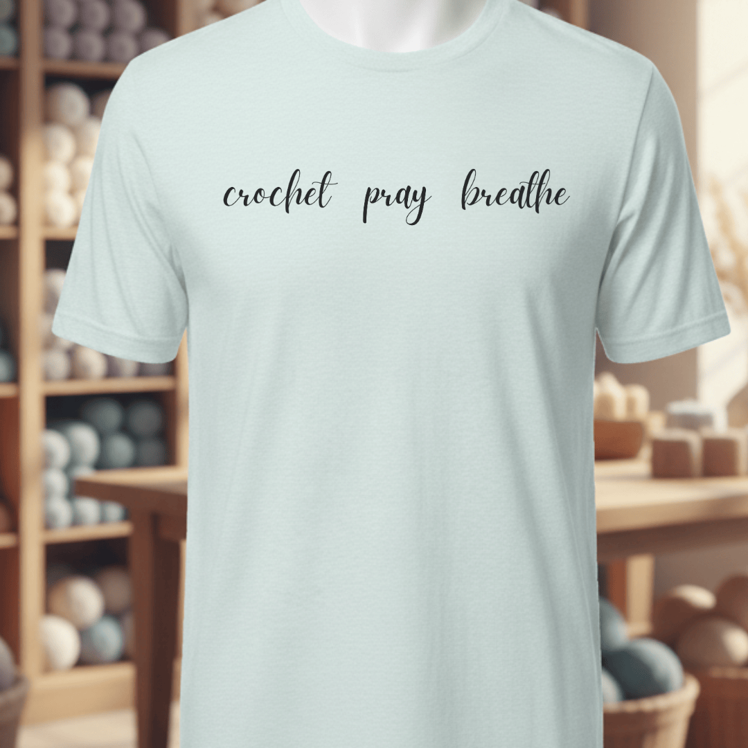 Crochet Pray Breathe T-Shirt Ice Blue / XS