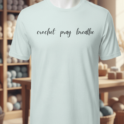 Crochet Pray Breathe T-Shirt Ice Blue / XS