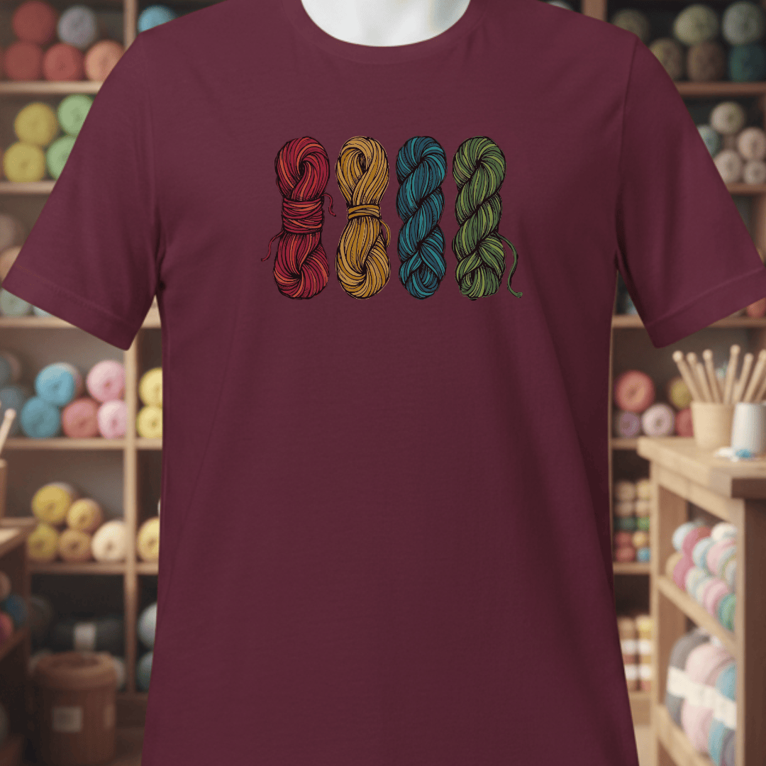 4 Sketched Skeins T-Shirt Maroon / S
