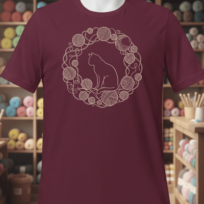 Cat Yarn Wreath T-Shirt Maroon / S