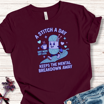 A Stitch A Day T-Shirt Maroon / XS