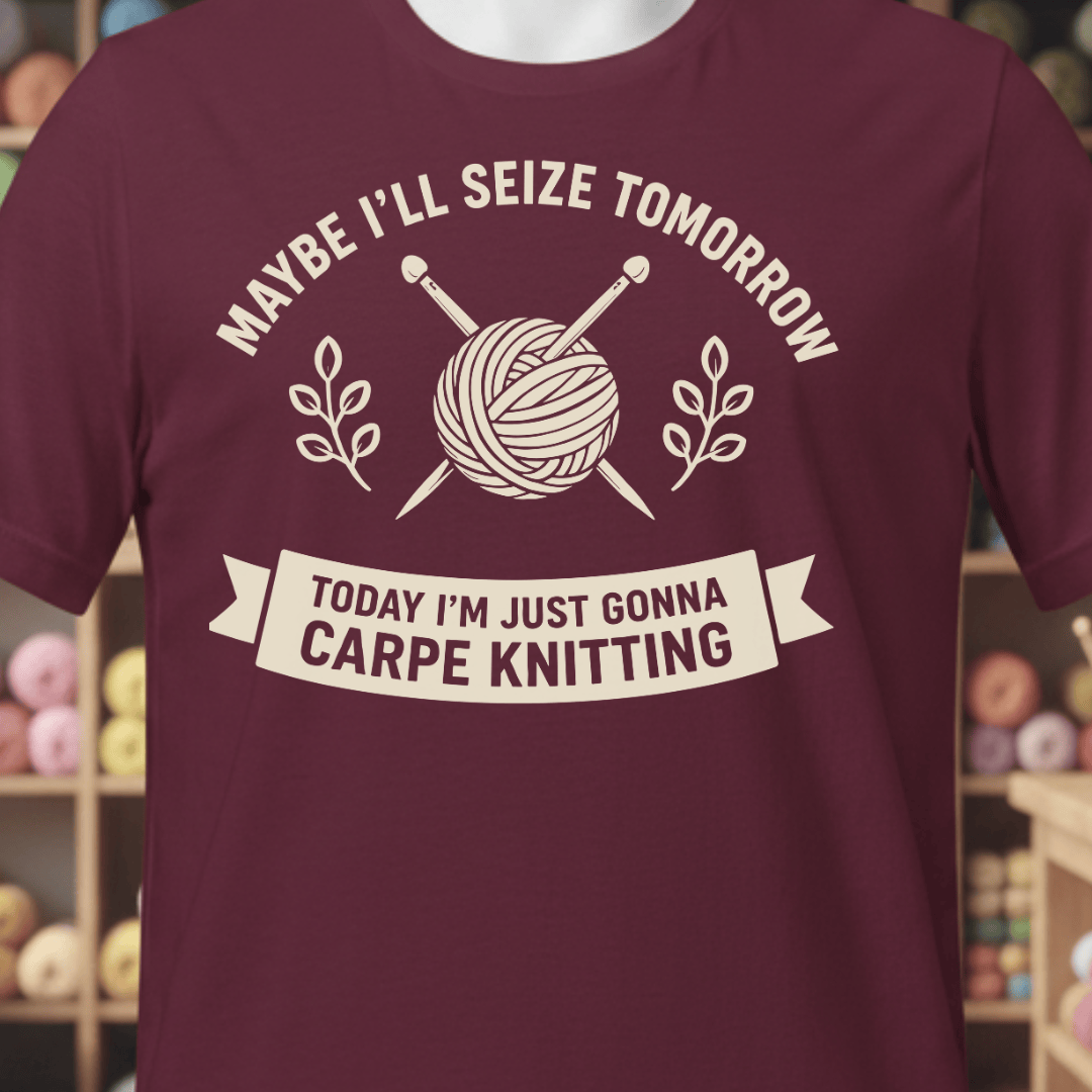 Carpe Knitting T-Shirt Maroon / XS
