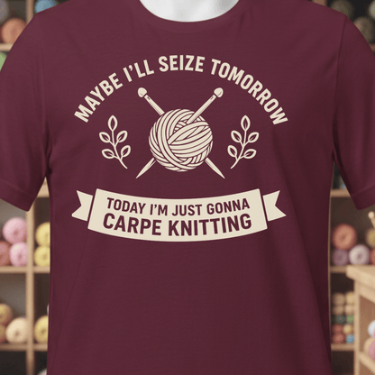 Carpe Knitting T-Shirt Maroon / XS