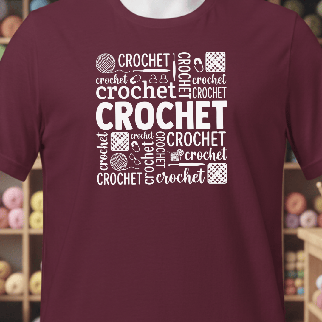 Crochet Word T-Shirt Maroon / XS