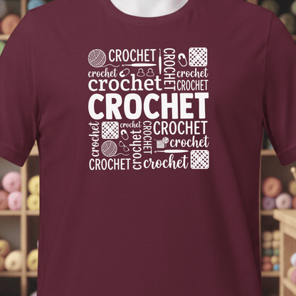 Crochet Word T-Shirt Maroon / XS