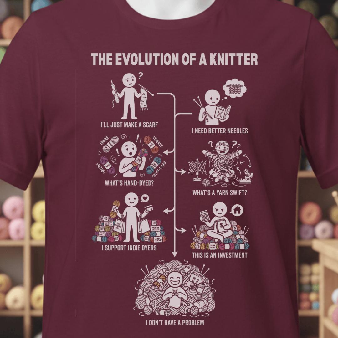 Evolution of A Knitter T-Shirt Maroon / XS