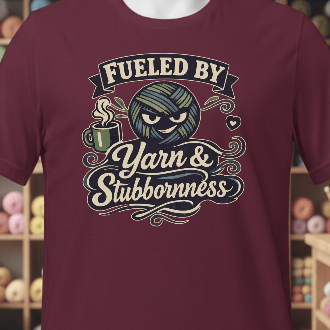 Fueled By Yarn & Stubbornness T-Shirt Maroon / XS