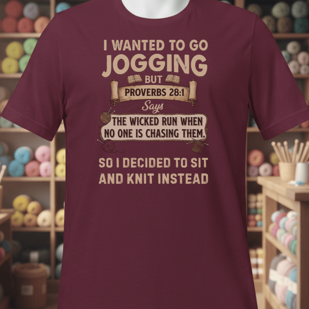 Jogging Proverb 28:1 T-Shirt Maroon / XS