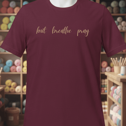 Knit Breathe Pray T-Shirt Maroon / XS