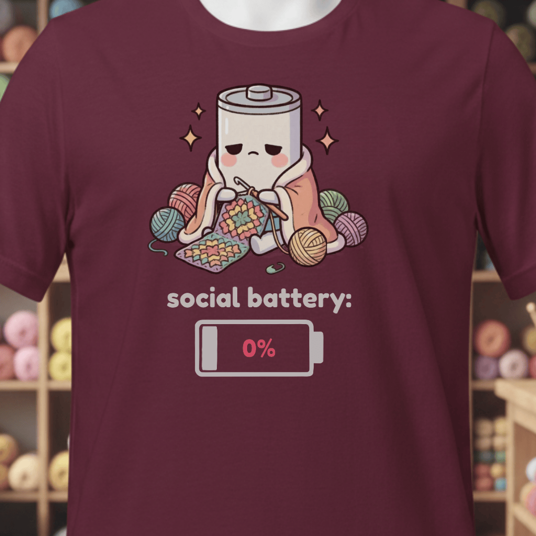 Social Battery Crochet T-Shirt Maroon / XS
