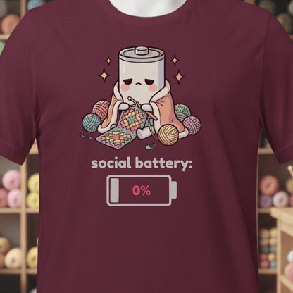 Social Battery Crochet T-Shirt Maroon / XS