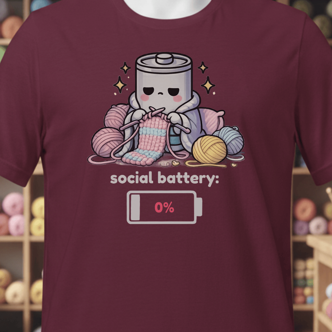 Social Battery Knitting T-Shirt Maroon / XS