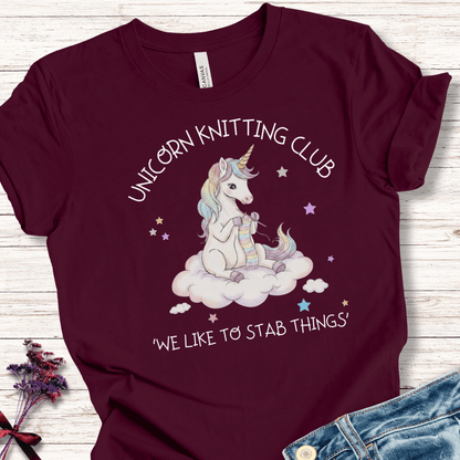 Unicorn Knitting Club T-Shirt Maroon / XS