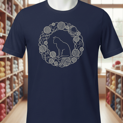 Cat Yarn Wreath T-Shirt Navy / S