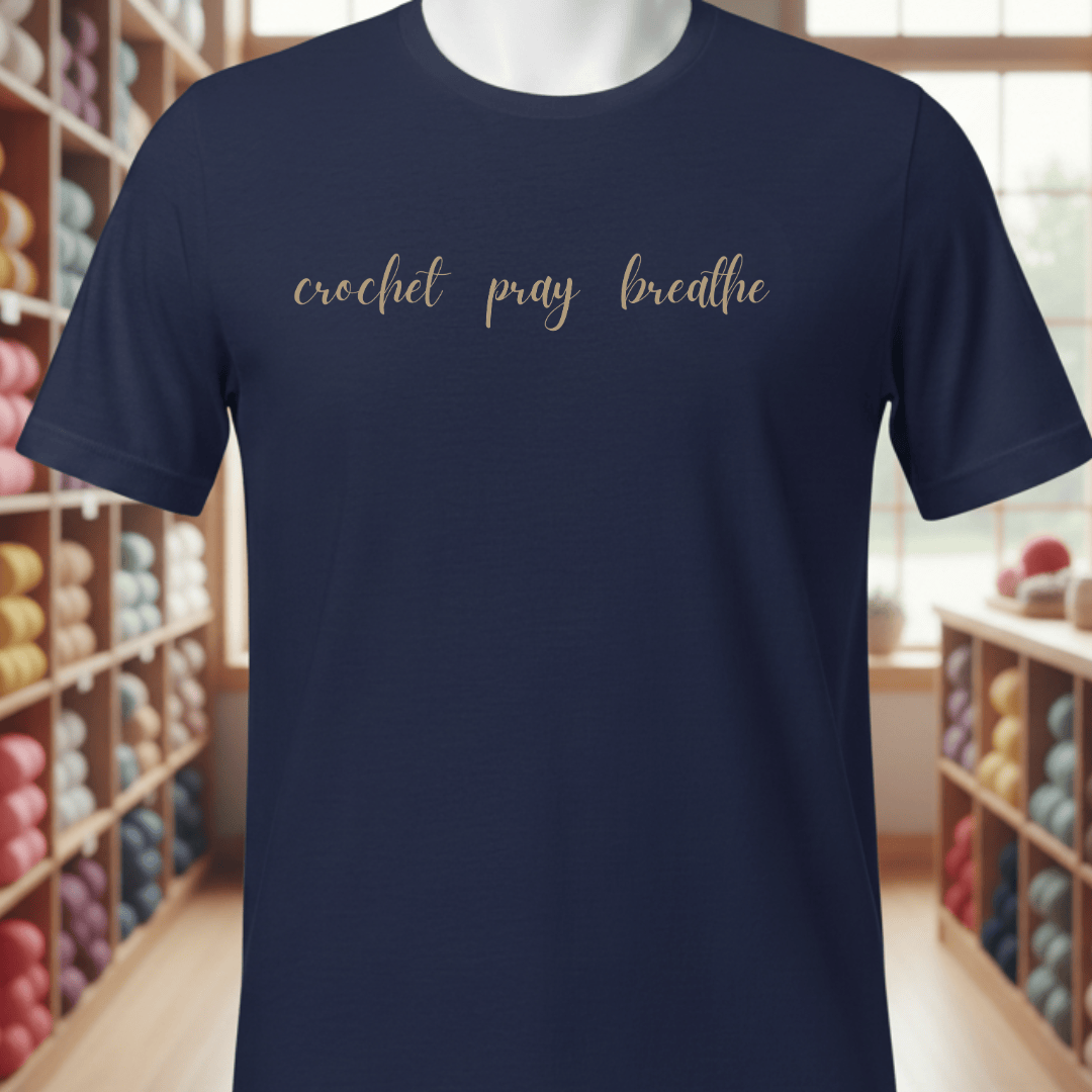 Crochet Pray Breathe T-Shirt Navy / XS