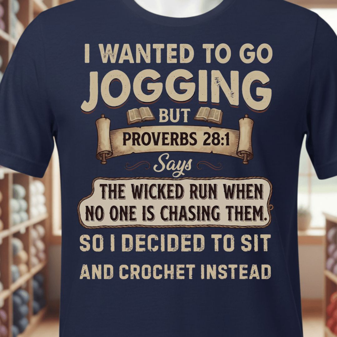 Proverb 28:1 (Crochet) T-Shirt Navy / XS