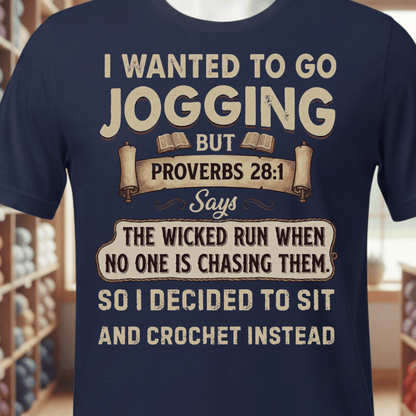 Proverb 28:1 (Crochet) T-Shirt Navy / XS