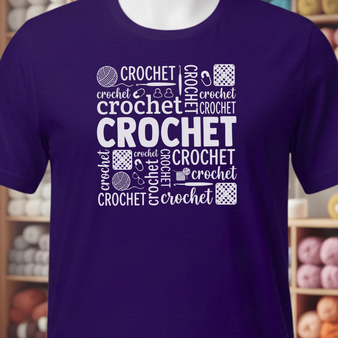 Crochet Word T-Shirt Purple / XS