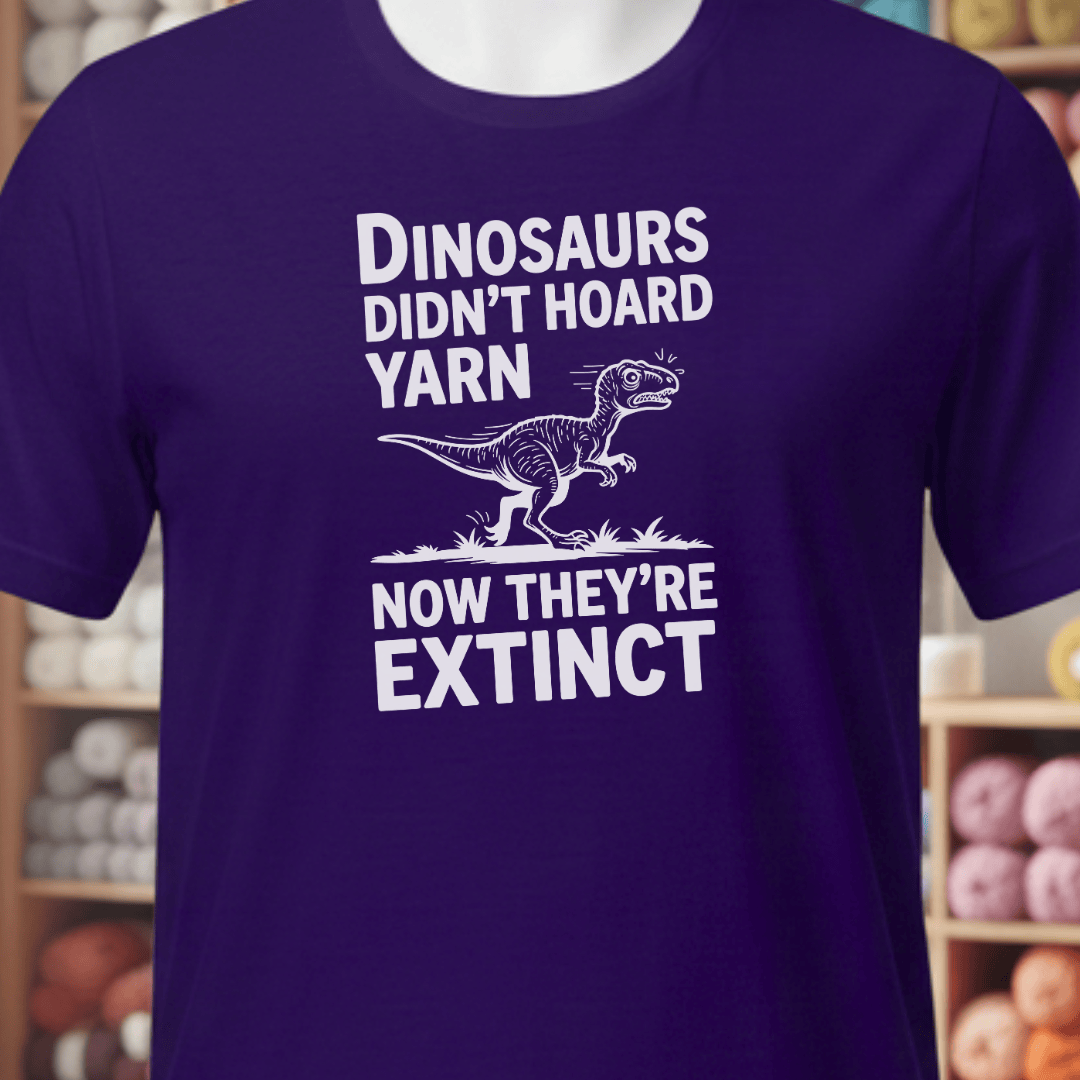 Dinosaurs Didn't Hoard Yarn T-Shirt Purple / XS
