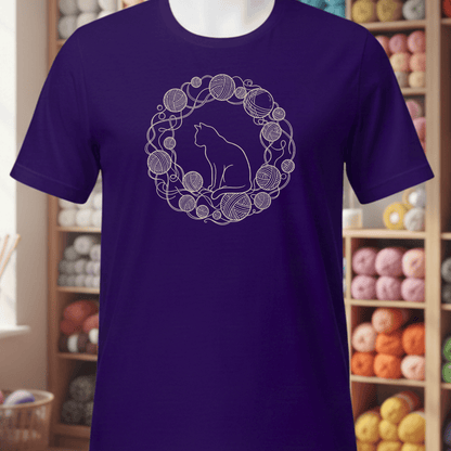 Cat Yarn Wreath T-Shirt Team Purple / S