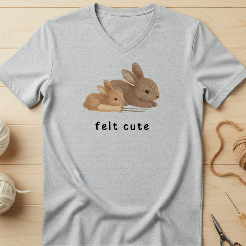 Felt Cute V-Neck T-Shirt Athletic Heather / S