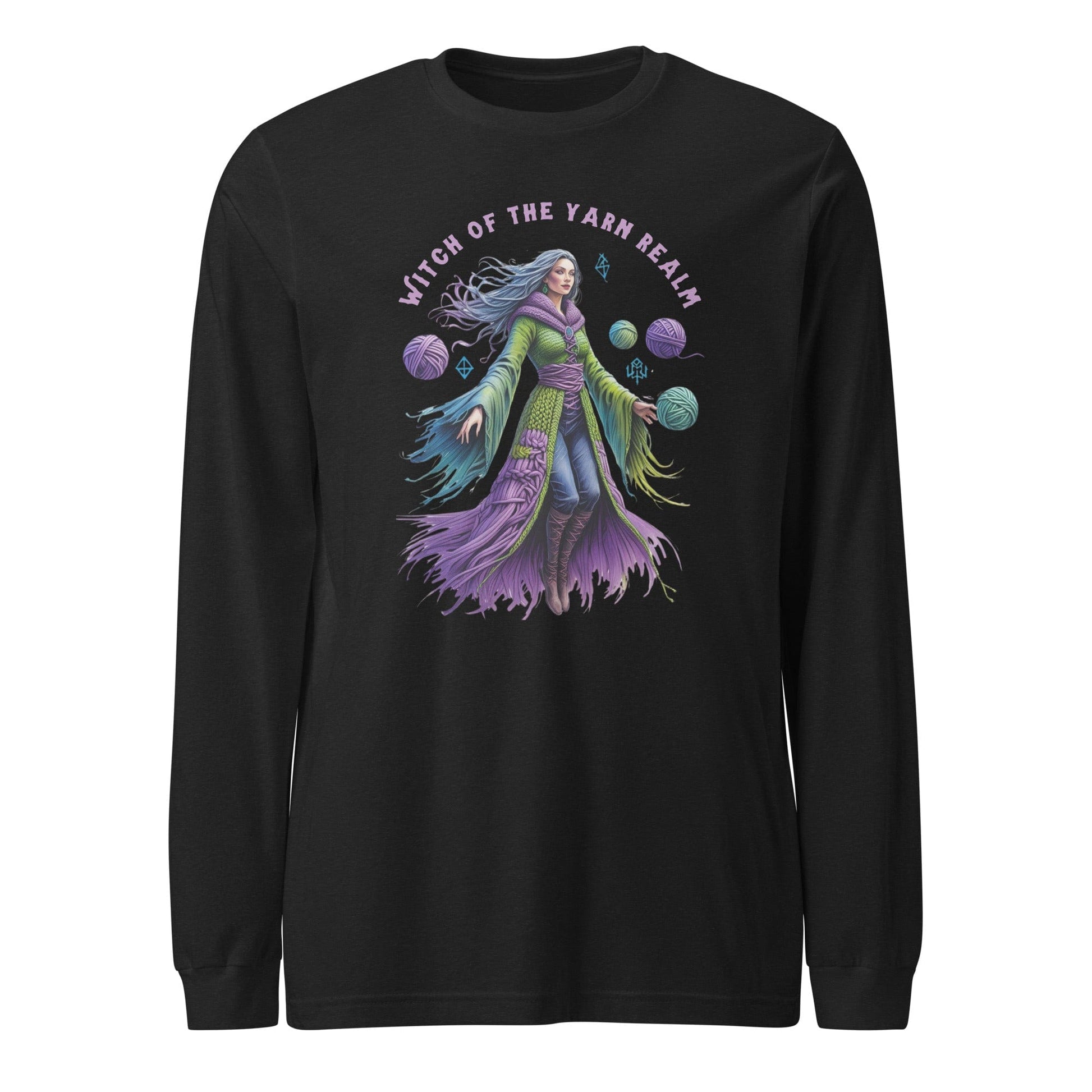 Witch of the Yarn Realm Long Sleeve Tee Black Heather / XS
