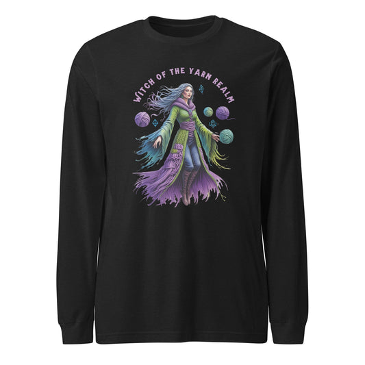 Witch of the Yarn Realm Long Sleeve Tee Black Heather / XS