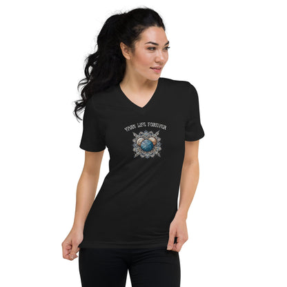 Boho Yarn Life Forever V-Neck T-Shirt Black / S