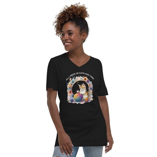 Cats and Yarn V-Neck T-Shirt Black / S