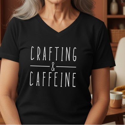 Crafting & Caffeine V Neck T-Shirt Black / S